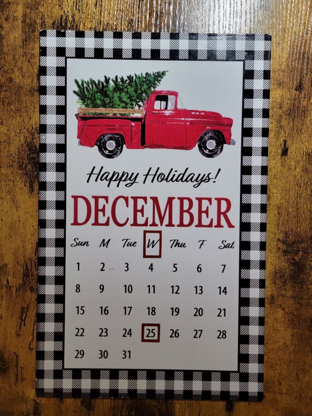 Metal Happy Holidays December Calendar Red Truck W/ Tree W/ Magnetic Placers